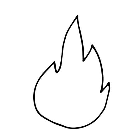 Hand drawn doodle fire, flame. Simple thick black line. Best for design of nature and children s coloring book. camping and hiking concept. Vector illustration isolated on white.のイラスト素材