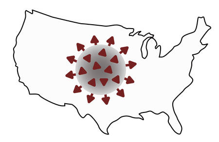 Contagious HIV AIDS, Flur or Coronavirus with USA map. virus outbreak and influenza, usa, United States of America, covid-19,のイラスト素材
