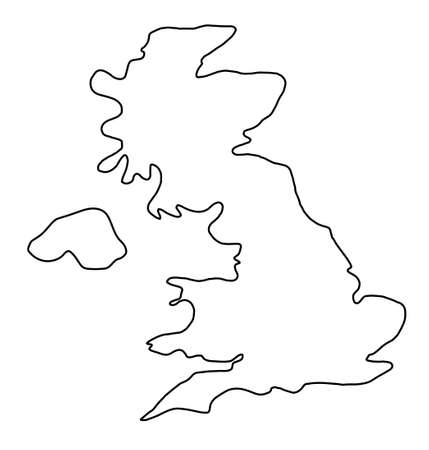 Black contour map of United Kingdom. Hand drawn doodle map. Thick stroke, simple map.のイラスト素材