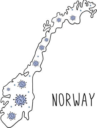 Black contour map of Norway. Hand drawn doodle map.のイラスト素材