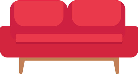 Sofa or couch, divan, settee red colorful cartoon illustration vector. Comfortable lounge for interior design isolated on white background. settee simple icon.のイラスト素材