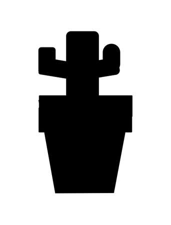 silhouette of simple decorative plant growing in pot. Flat vector illustration isolated on white background. Cartoon colorful houseplants. Collection of  natural home decorations.のイラスト素材