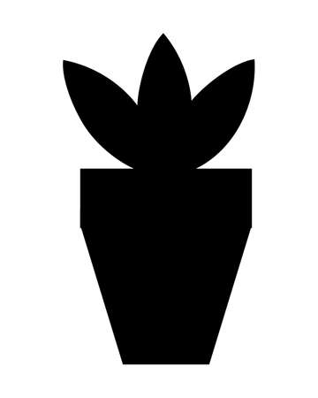 silhouette of simple decorative plant growing in pot. Flat vector illustration isolated on white background. Cartoon colorful houseplants. Collection of  natural home decorations.のイラスト素材