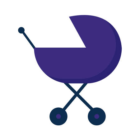 Baby Carriage Stroller. Flat Design Style icon. Yellow baby s pram. Child Transport. Vector illustration for child s born card.のイラスト素材