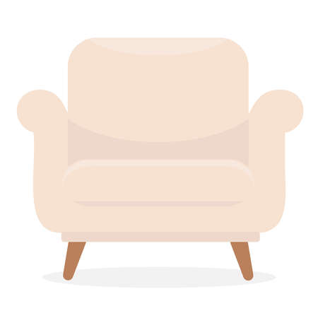 Comfortable chair in pastel colors. A cozy piece of furniture. Beige or light brown upholstery. Universal image for interior design. Trend flat style. Vector illustrationのイラスト素材