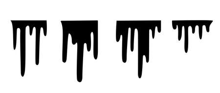 Black dripping water, sauce or paint current vector silhouettes isolated. Liquid splash, splatter border, trickle leak illustration. Simple pictureのイラスト素材