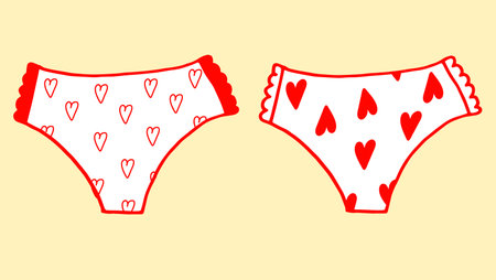 Collection of stylish women s lingerie with red hearts isolated on white background. Set of...