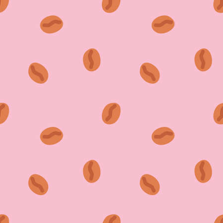 Seamless pattern with coffee beans. roasted coffee is scattered at random on pink background. Best for wrapping paper and child design. Vector illustration.のイラスト素材