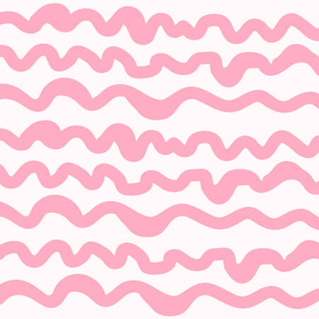 Seamless wavy pattern with pink curvy lines. Vector illustration in hand draw doodle style. Childish art.のイラスト素材