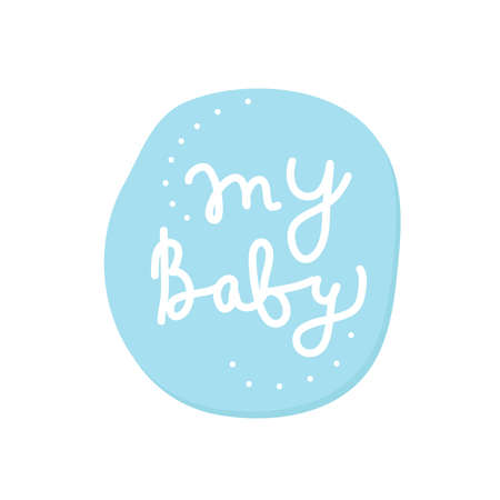 Pregnancy Announcements. My baby white letters on blue element isolated on white backgroundのイラスト素材