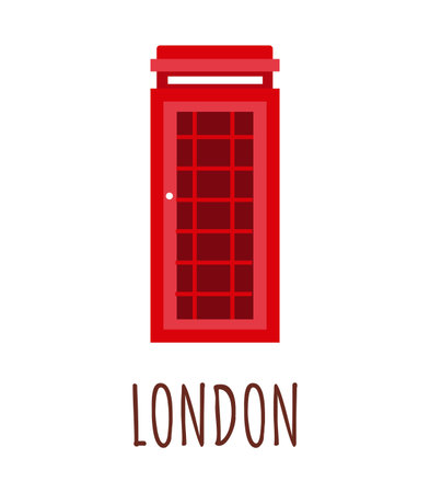 England, London red phone booth vector illustration with lettering London. Image of phone box. Isolated on white background. British traditional tourism symbolのイラスト素材