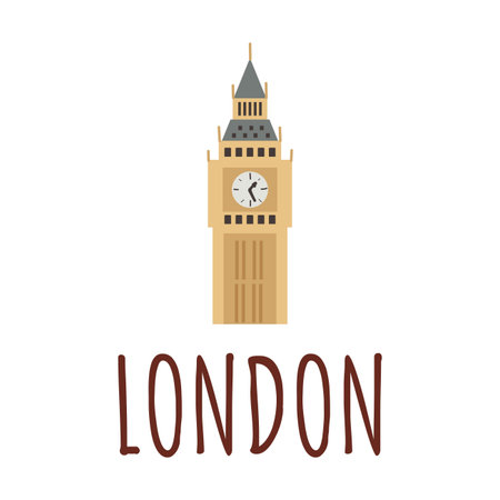 The London landmark the Big Ben Clock-tower. Colored vector illustration isolated on a white background. Lettering Londonのイラスト素材