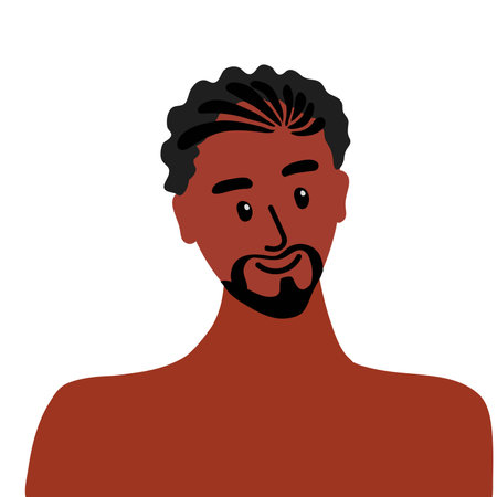 black man African with hair pigtails is isolated on a white background. Cartoon flat vector illustration.のイラスト素材