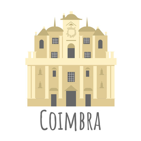 Flat style monastery of the holy cross, symbol of Coimbra. Landmark icon for travelers. Vector illustration isolated on white background.のイラスト素材