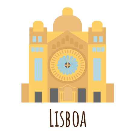 Flat style Cathedral, symbol of Lisboa. S de Lisboa. Landmark icon for travelers. Vector illustration isolated on white background.のイラスト素材