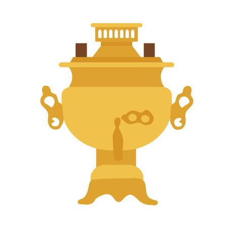 Flat style samovar, symbol of Russia. yellow Landmark icon for travelers. Vector illustration isolated on white backgroundのイラスト素材