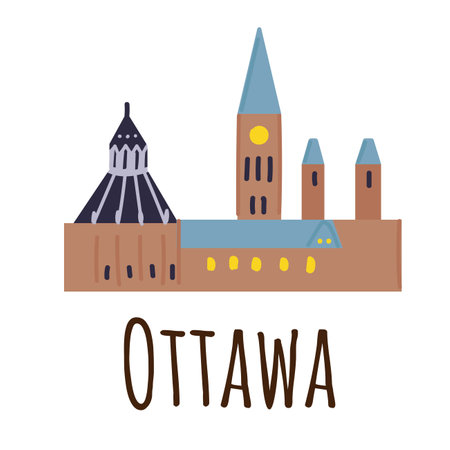 Town hall in Ottawa. Hand drawn vector illustration isolated on white background.のイラスト素材