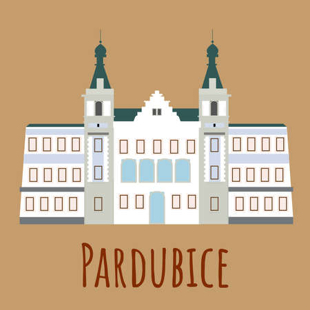 Cartoon flat town hall in Pardubice. Symbol of Czech. Vector flat illustration isolated on white backgroundのイラスト素材