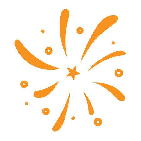 Hand drawn colored firework doodle with star in the centre. Vintage Sunburst. Vector illustration...