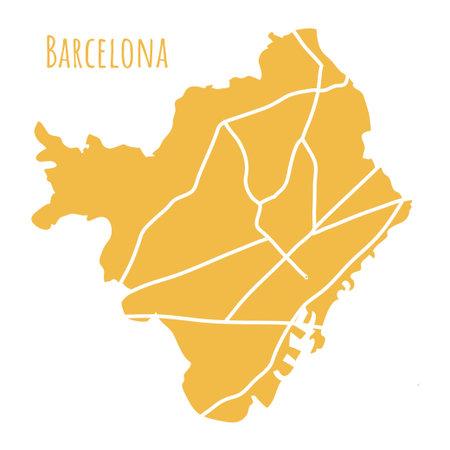 Barcelona, Spain, map silhouette administrative division, vector map isolated on white background. boundary map with streets. High detailed illustrationのイラスト素材