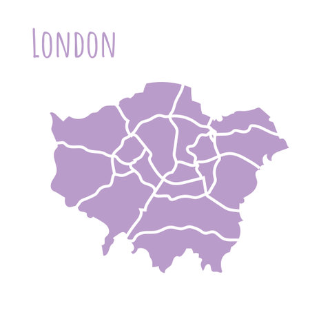 London, UK map silhouette administrative division, vector map isolated on white background. boundary map with streets. High detailed illustration. Capital town.のイラスト素材