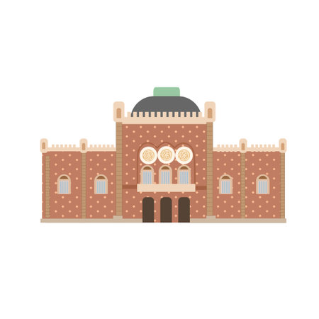 Museum, european colorful old Palace. Austrian style. historic facade. Traditional architecture. Vector illustration flat cartoon styleのイラスト素材