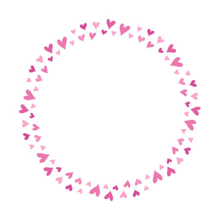 Hand drawn vector frame with pink hearts isolated on white background.のイラスト素材
