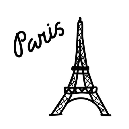 Eifel tower. Hand drawn doodle vector illustration isolated on whithe background. Simple drawings with black colorのイラスト素材
