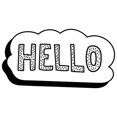 Doodle speech bubble in comic hand drawn style. dialog windows with phrase Hello Vecor illustrationのイラスト素材