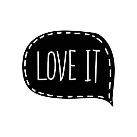 Doodle speech bubble in comic hand drawn style. dialog windows with phrase Love it. Black background with white stripes Vecor illustrationのイラスト素材