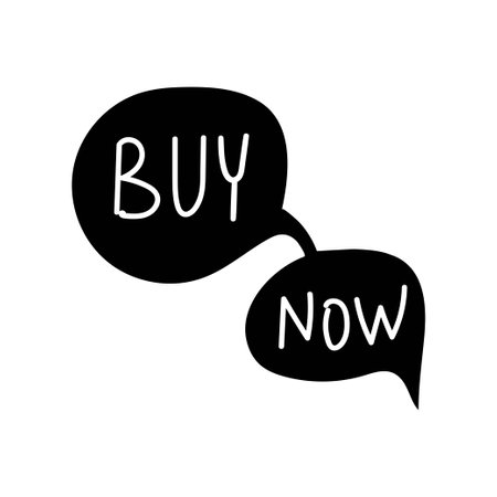 Doodle speech bubble in comic hand drawn style. dialog windows with phrase Buy now Vecor illustrationのイラスト素材