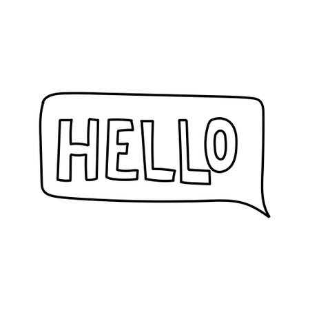 Doodle speech bubble in comic hand drawn style. dialog windows with phrase Hello Vecor illustrationのイラスト素材