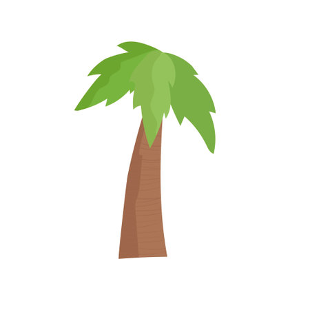 Hand drawn colored African Florida palm tree with green leaves and striped barrel. Vector illustration isolated on white backgroundのイラスト素材