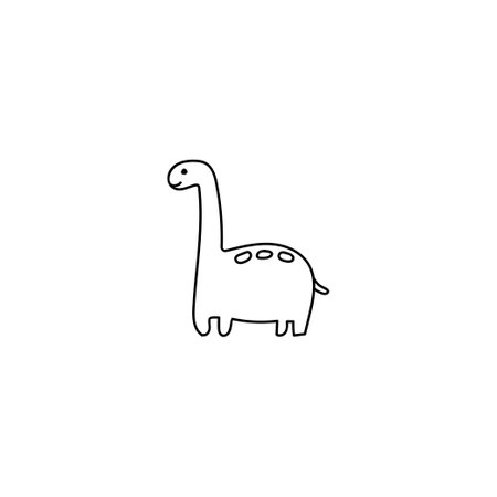 Hand drawn dinosaur cute brontosaurus doodle. Children coloring page with dangerous animal. Vector illustration isolated on whiteのイラスト素材