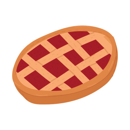 Hand drawn cute apple pie with grid. Cake tart. Fruit food. Vector illustration isolated on whiteのイラスト素材