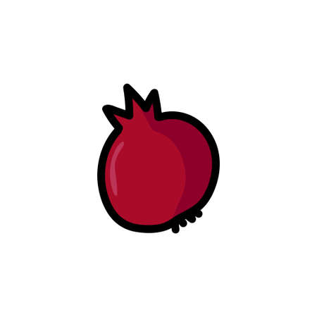 doodle hand drawn Large burgundy pomegranate. A summer fruit. Vector illustration isolated on white backgroundのイラスト素材