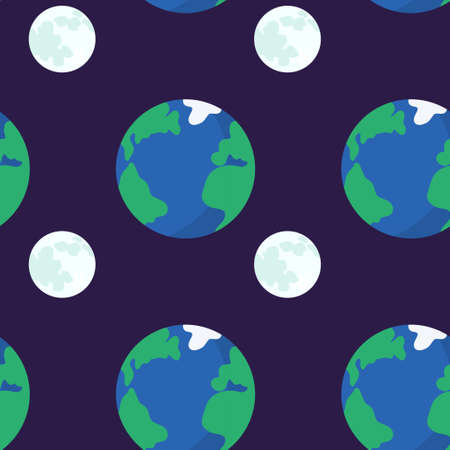 Hand drawn flat seamless pattern with Earth planet and moonのイラスト素材