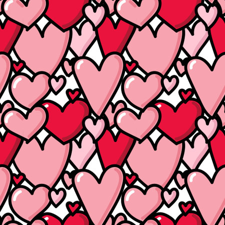 seamless pattern Valentines day in hand drawn doodle style. romantic pattern with pink and red...