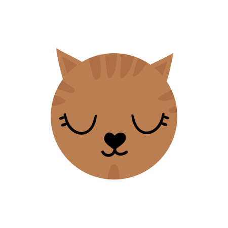 Cute hand drawn cat. Colored animal s face with nice elements, whiskers, eyes.のイラスト素材