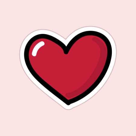 Hand drawn sticker for Valentines day. Big red heart with shadow and glareのイラスト素材
