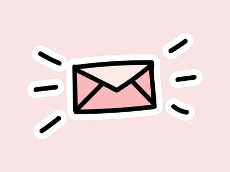 Hand drawn sticker for Valentines day. Lovely letter with shining stripes.のイラスト素材