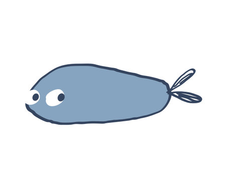Cute hand drawn fish. Blue animal with dark blue outline.のイラスト素材