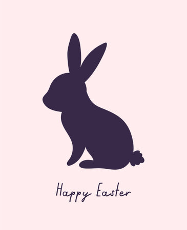 Silhouette of an Easter bunny on a pink background. Simple flat iconのイラスト素材