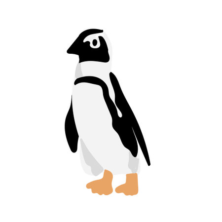 Hand drawn cartoon flat penguin icon. Simple black animalのイラスト素材