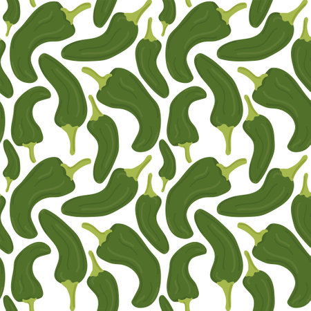 Seamless pattern with Green pepper in different positions.のイラスト素材