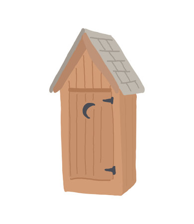 Cute country Outdoor toilet with door and roof. Exterior of portajohnes.のイラスト素材