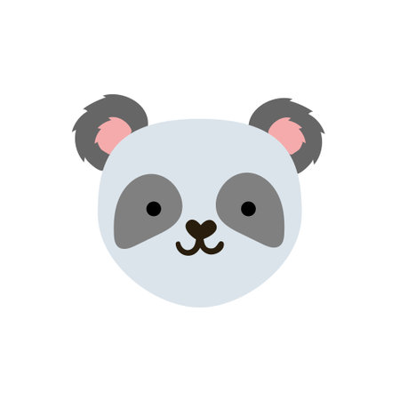 Hand drawn cute panda. Childish animal white bear with grey eyes and pink ears.のイラスト素材