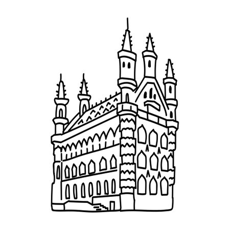 Hand drawn doodle outline icon of european building.のイラスト素材