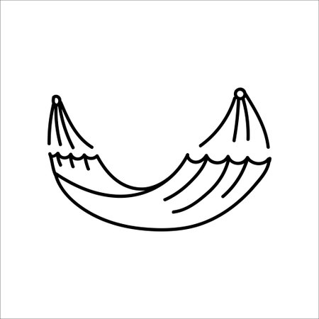 Hand drawn doodle hammock icon. Simple outdoor black outine element for Beach and rest.のイラスト素材
