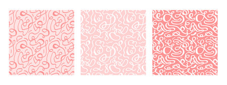hand drawn set of squiggle print seamless pattern.Soft pink line art doodle.のイラスト素材